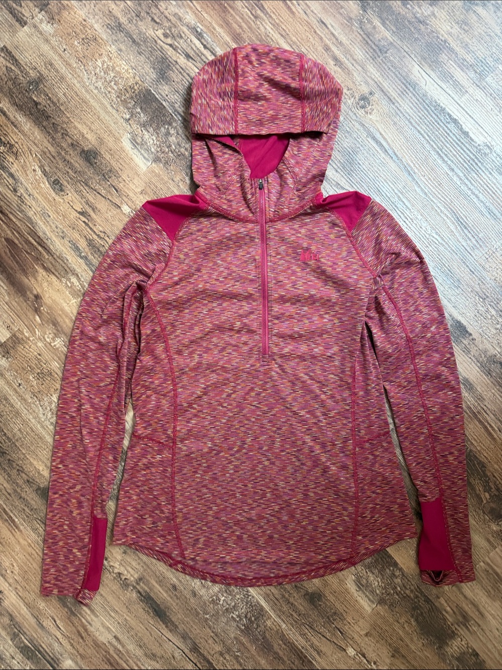 REI Screeline 1/2 Zip Hoodie Spacedye Print Size Large